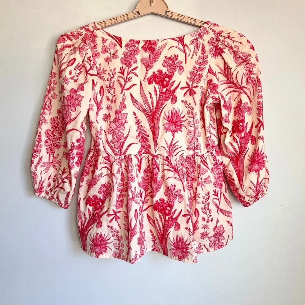 Victoria Dunn Floral Print Blouse XS Gathered Waist Square Neck Prairie EUC - Picture 2 of 13